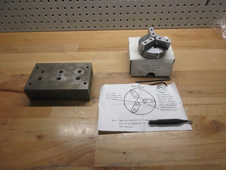 Taig Tools 3.25" 3-Jaw Chuck with 3/4-16" Threaded Back, and Schneebeger Linear Guide Cross Slide Table 6.375" x 4"