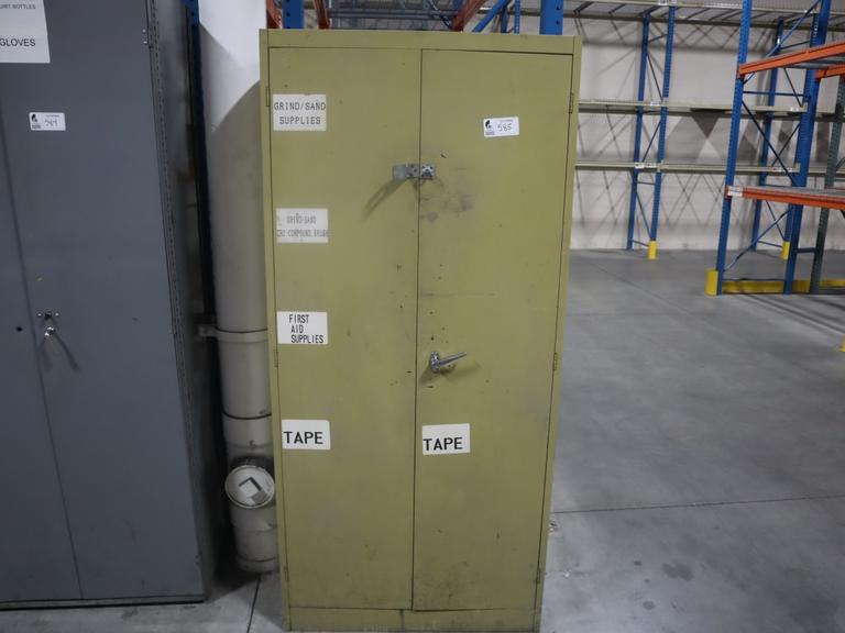 2 Door Metal Storage Cabinet with Contents of Zebra Printer Labels, Uline Labels, Ear Plugs and More