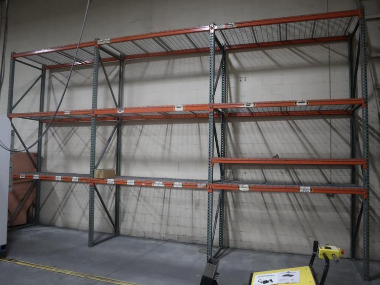 Pallet Racking Teardrop Style, (4) 14'x 42" Uprights, (10) 8' Shelves with Wire Decking