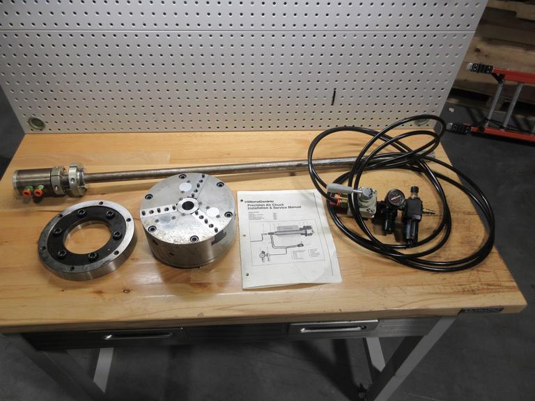 MicroCentric 8" Precision 3-Jaw Air Chuck with Drawtube, Pneumatic Valve, and A2-6 Adapter Plate