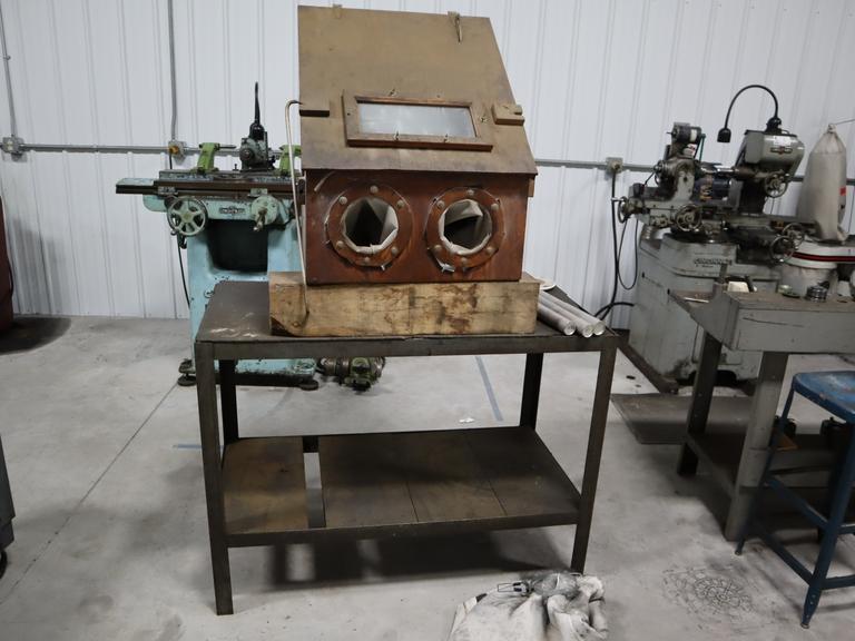 Work Bench With Shop Made Blast Cabinet W/ Gun & Gloves