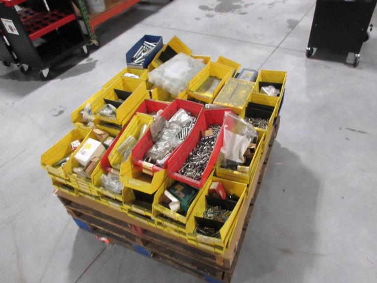 Hardware and Fasteners in Plastic Bins, Various Types, Nuts and Bolts, Screws, Plastic Plumbing Fittings, Threaded Rod, Set Screws