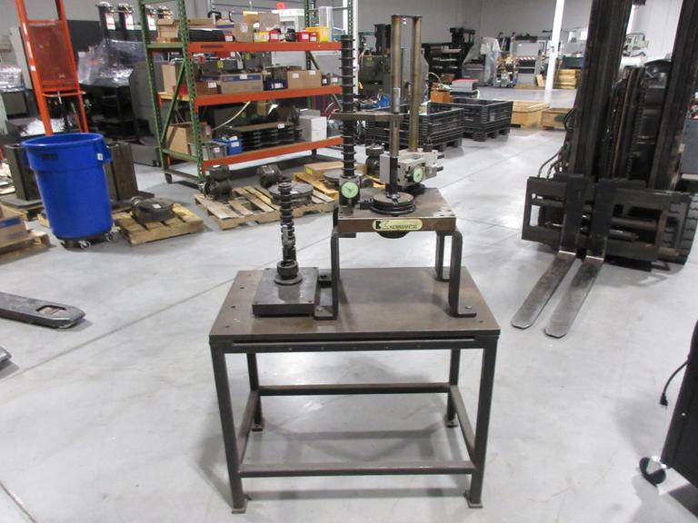 Kennametal Tool Presetting Table On Heavy Duty Steel Table; Starrett Micrometers, Federal Dial Indicators
