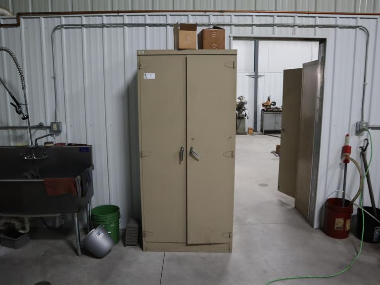 Matal Cabinet with Contents - Cleaning Supplies, Compressor Oil and More