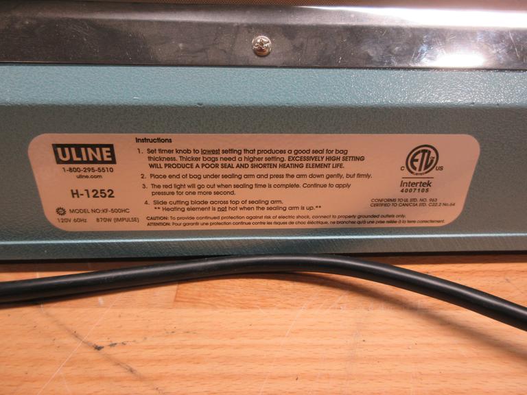 Uline H-1250 Bag Sealer 20", with 6" and 16" Plastic Bag Rolls