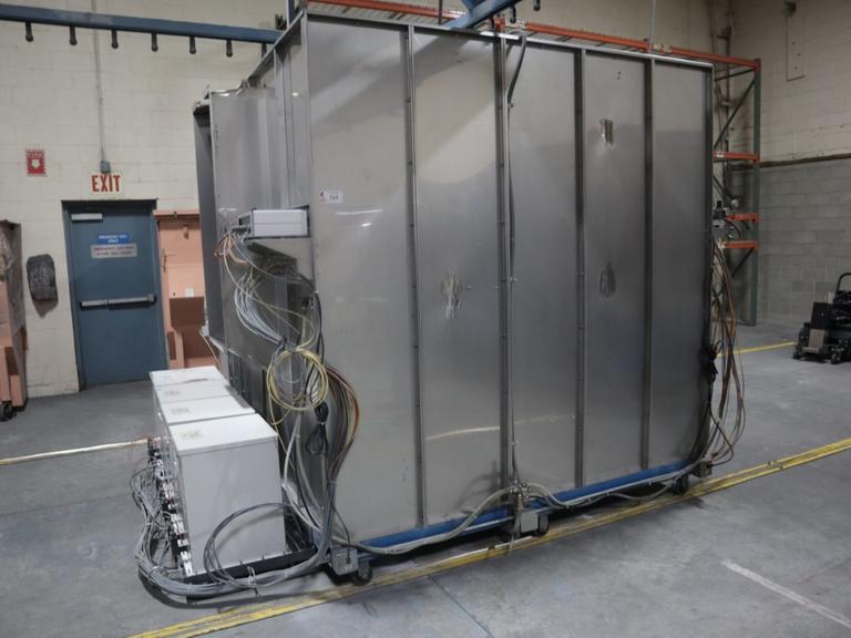 Iontech Powder Coating System with Stainless Steel Booth, Mounted on Track with Wheels
