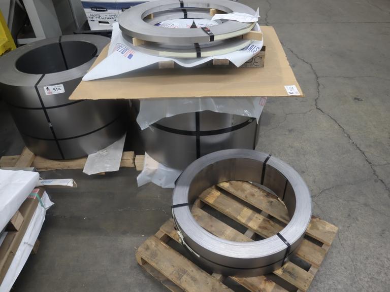 Coiled Cold Rolled Steel Material (5 Coils), (2) Approx 1.25" x .060", (2) 22.125" x 11Ga,  (1) 6.781" x .035"