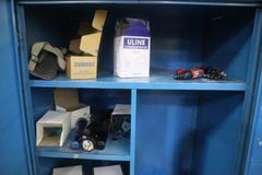 2 Door Metal Cabinet with Assorted Air Tools, Flashlights and Abrasives