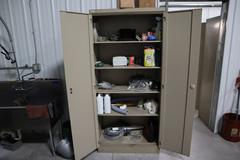 Matal Cabinet with Contents - Cleaning Supplies, Compressor Oil and More