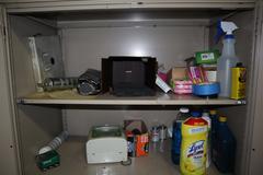 Matal Cabinet with Contents - Cleaning Supplies, Compressor Oil and More