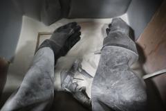 Work Bench With Shop Made Blast Cabinet W/ Gun & Gloves