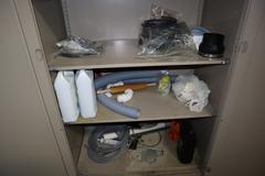 Matal Cabinet with Contents - Cleaning Supplies, Compressor Oil and More