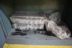 2 Door Metal Cabinet with Contents, Hand Tools, Powder Coating Gun and Cabinet Parts,  Air Fittings