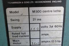 Harrison M500 21" x 60" Engine Lathe, 12" 3-Jaw Chuck, Tool Post, Steady Rest, Tailstock and MORE!