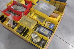 Hardware and Fasteners in Plastic Bins, Various Types, Nuts and Bolts, Screws, Plastic Plumbing Fittings, Threaded Rod, Set Screws