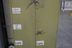 2 Door Metal Storage Cabinet with Contents of Zebra Printer Labels, Uline Labels, Ear Plugs and More