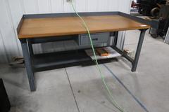 Workbench w Wood Top Steel Lower Shelf  and Drawer - NO CONTENTS