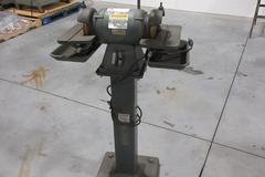 Baldor Double Tool Grinder On Pedestal Stand 6" Cupper Wheels, Tilting Work Tables w/ Drip Pans & Work Light