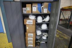 Tennsco 2 Door Metal Cabinet with Hard Hats, Clean Room Suits, and Other PPE Items