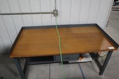 Workbench w Wood Top Steel Lower Shelf  and Drawer - NO CONTENTS