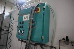 Iontech Powder Coating System with Stainless Steel Booth, Mounted on Track with Wheels