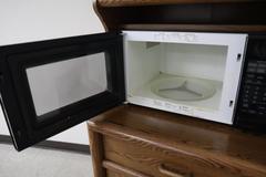 Amana Turntable Microwave with Wooden Hutch