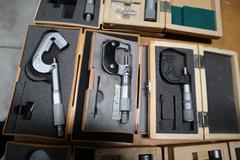 Micrometers: (2) Mitutoyo V-Anvil, (1) Mitutoyo 1-2" Digital, (3) Pressure MIcrometers, and Standard Micromoeter