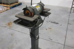 Baldor Double Tool Grinder On Pedestal Stand 6" Cupper Wheels, Tilting Work Tables w/ Drip Pans & Work Light