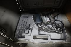 Metal 2 Door Storage Cabinet with Contents of Work Gloves, Box Stapler and Hand Tools