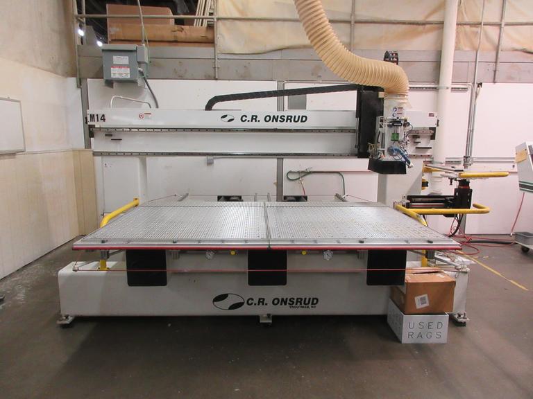 CR Onsrud CNC Router, Model 98C18 3-Axis, Fixed Bridge, Split Table , 24,000 RPM, 12 Station Tool Changer, Dekker Vacuum Pump System