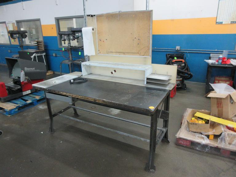 Wood Top Work Bench with Plastic, Steel Plating, Outlet Strip and Overhead Light