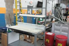 Rolling Steel Workbench with Plastic Top, Outlet, and Overhead Lighting