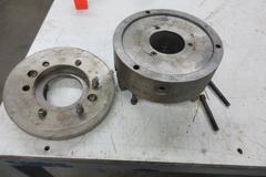 Yuasa 10.75" 3-Jaw Lathe Chuck, 3.5" Through Hole, 9" Direct Mount 3 Bolt, With Adapter Plate