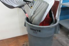 44 Gallon Brute Garbage Can with Assorted Snow and Scoop Shovels