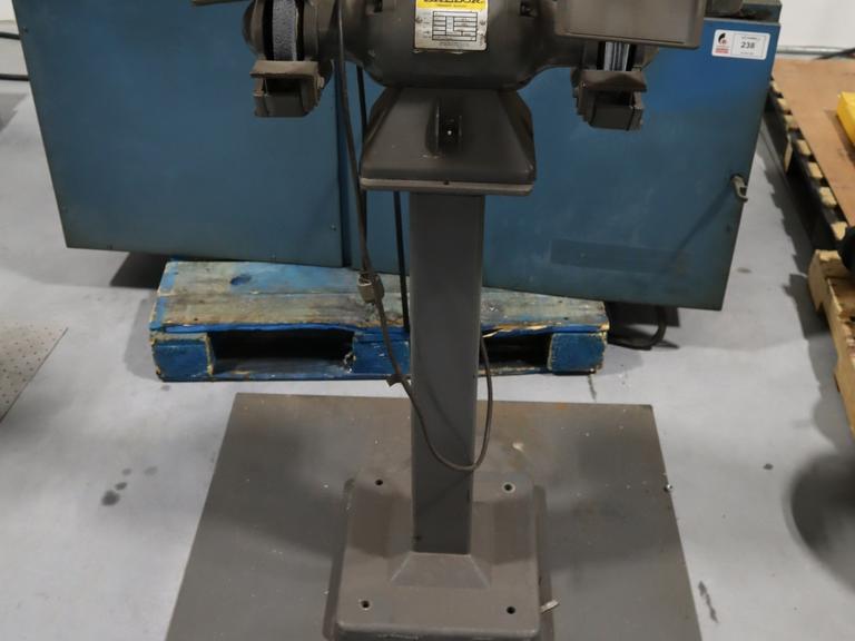 Baldor Double End Pedestal Grinder, With parts Holder & Water Cup. Welded on Large Base