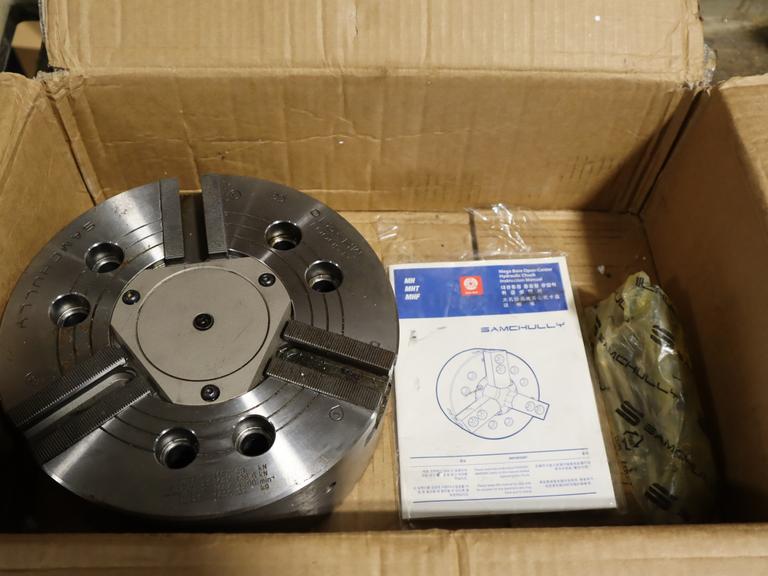 Samchully 10" 3-Jaw MV-210 Mega Bore Open-Center Hydraulic Chuck M90 x P 2 thread, A2-8