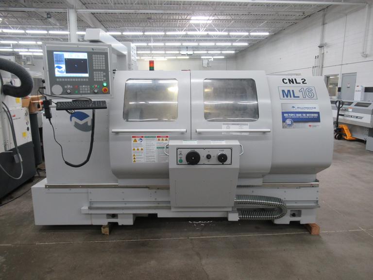 Milltronics ML16 CNC Engine Lathe, 8200 CNC Control, 8 Station Turret, Tailstock, 3-Jaw Chuck, Coolant, Enclosure