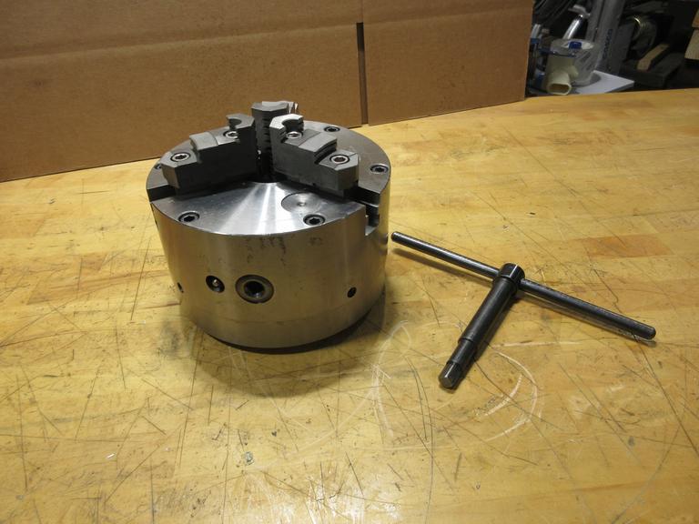 8 Inch 3-Jaw Scroll Chuck Adaptor Plate to A-6 Spindle Nose, Handle + Hardstep Jaws