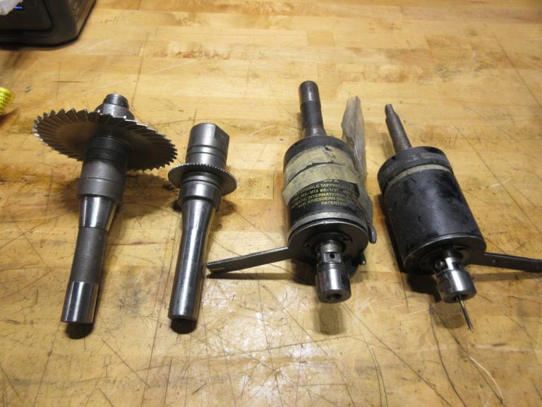 R8 & Morse Taper Toolholders, (2) Reversible Tapping Heads (1 with R8, #2 Morse Taper) (2) R8 Slitting Saw