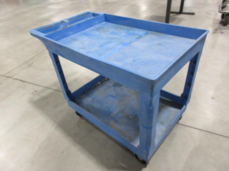 U-Line Heavy Duty Blue Plastic Shop Cart; On Rollers