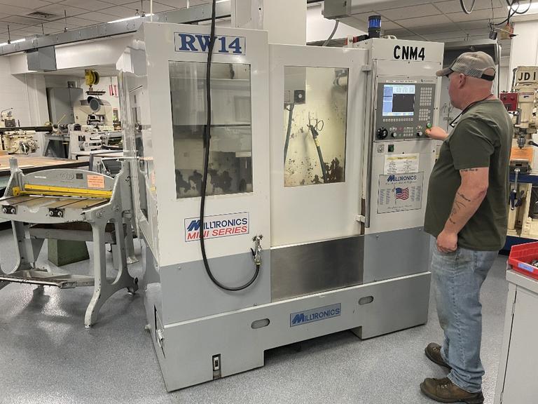 Milltronics RW-14 CNC Vertical Machining Center, 24" X 14" X 20.5", CT 40 Taper, Series A, 8K RPM, Milltronics 8200 CNC Control
