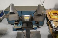Baldor Double End Pedestal Grinder, With parts Holder & Water Cup. Welded on Large Base