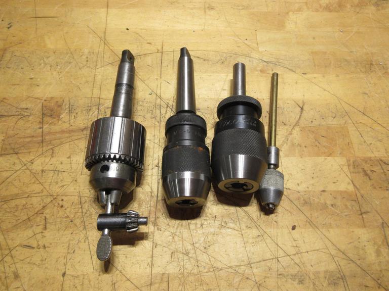 Jacobs 3JT Keyed Super Chucks with Keys, w/#3 Morse Taper & Rohm Keyless Chuck 1/32"-1/2" & Enco 3mm-16mm Keyless Chuck 5/8 Straight Shank