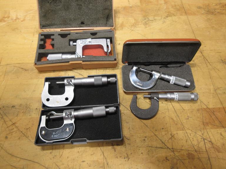Mitutoyo 1"-2" Anvil Micrometer & Generic 0"-1" Micrometers (4) 