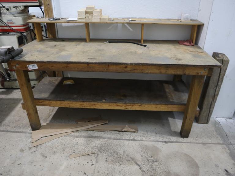 Wood Work Bench with Wilton 3" Bench Vise, Upper Shelf, Lower Shelf