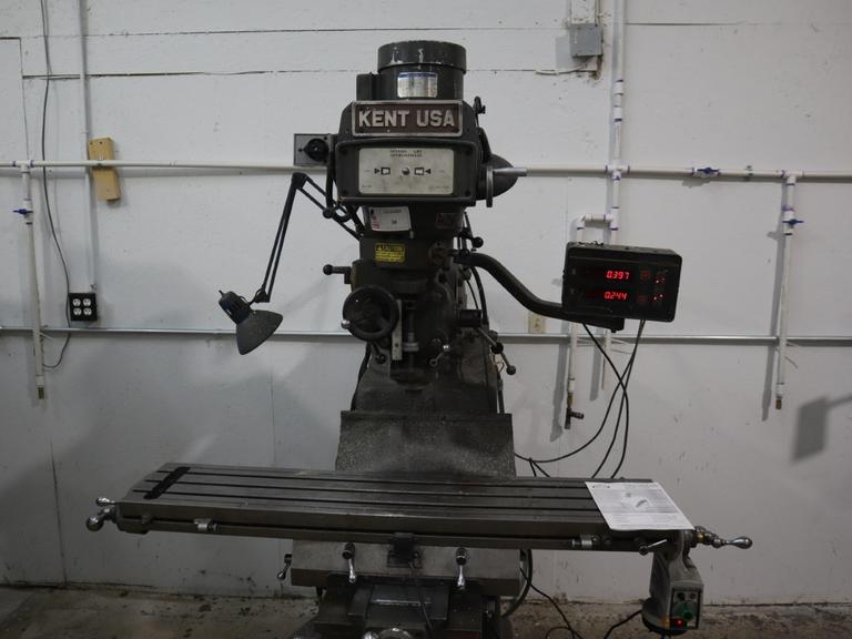 Kent 3VK Vertical Mill, Variable Speed, 10" x 50" Table, Servo Power Table Feed, 2 Axis DRO