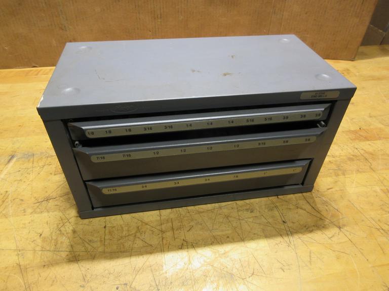 Huot 3 Drawer End Mill Organizer with Assorted HSS End Mills, Some New In Packaging