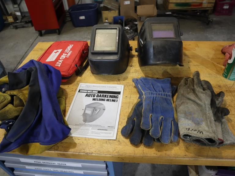 Welding Supplies, (1) Auto Darkening Helmet, (1) Regular Welding Helmet, First Aid Kits and More