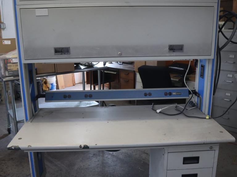 IAC Industries Portable Work Bench, (2) Upper Cabinets, Work Light, Power Strip, (3) Drawers, Formica Work Surface
