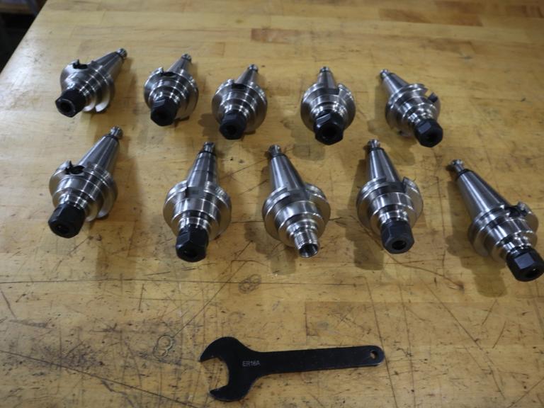 Techniks CT40 Taper Tool Holders: (10) ER16 Collet Holders, (1) Wrench
